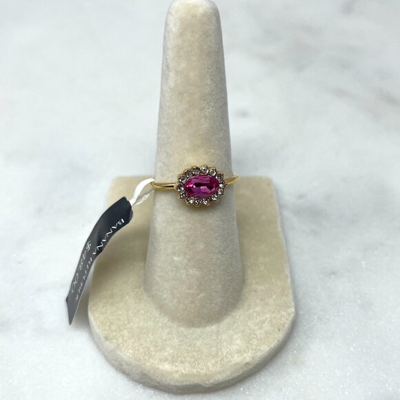 Banana Republic NWT Purple Pink Gemstone Faux Diamond Floral Gold Ring, Size 5 - Picture 2 of 7